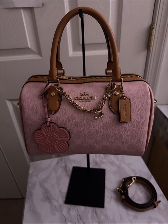 Coach Handbags - Coach Pink Leather Satchel with Tan Trim and Gold Hardware